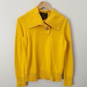 RALPH LAUREN | Yellow Sweater Preppy Knit Collar Clip Vintage Cotton | Medium